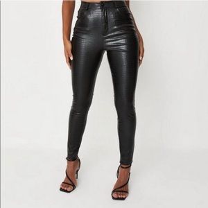 Faux croc leather pants